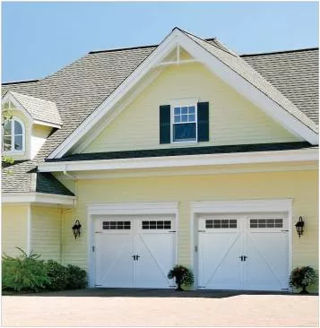 Eastman garage door, Model E-22, 10' x 7', Ice White door and overlays, Orion 8 lite windows