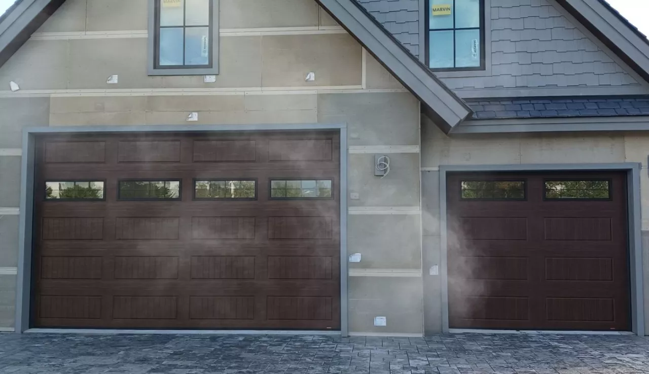 Two North Hatley LP garage doors, Chocolate Walnut